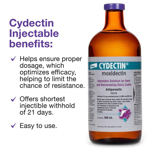 Cydectin Injectable Cattle Dewormer, 500 mL - 500 mL Cydectin Injectable Cattle Dewormer  