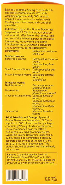 Synanthic Bovine Dewormer Suspension, 22.5% - Synanthic Suspension 22.5% Dewormer, 1L  