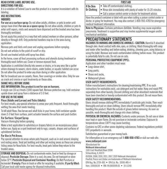 Zodiac Carpet & Upholstery Flea & Tick Aerosol Spray, 16 oz