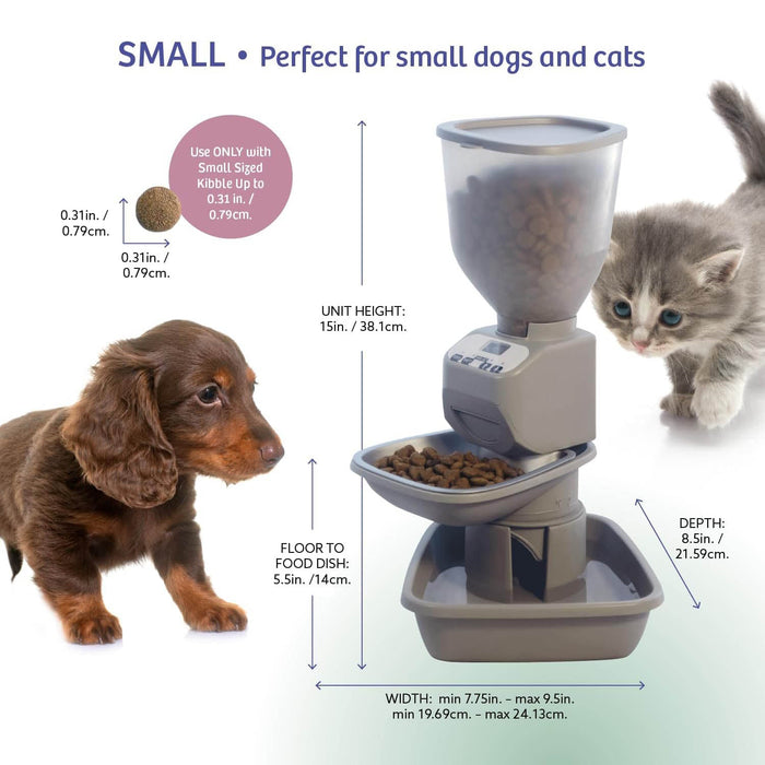Feeding Friend Automatic Pet Feeder – Timed Portion Control Food & Water Dispenser for Cats and Dogs - RL33 - Taupe - Small - 1 - 15