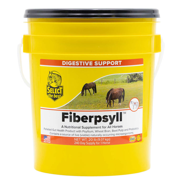 Fiberpsyll Psyllium Pellets – Digestive Support & Sand Removal Supplement for Horses with Probiotics & Enzymes - SELC1 - 20 lb - 240 Day Supply - 2