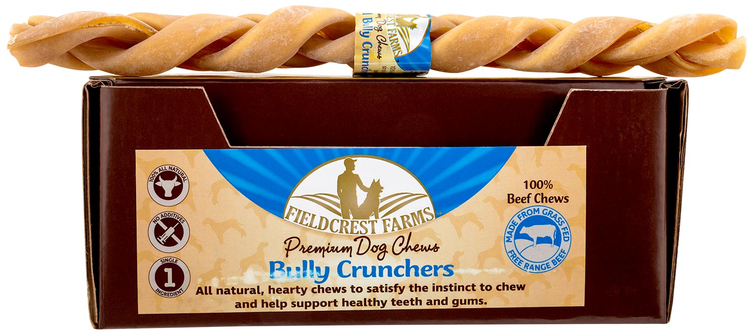 Fieldcrest Farms Braided Bully Crunchers Dog Treats, All - Natural Long - Lasting Chew, Grass - Fed Beef, Single Ingredient, Odor - Free - RR3GV - 12" - 15 ct - 2