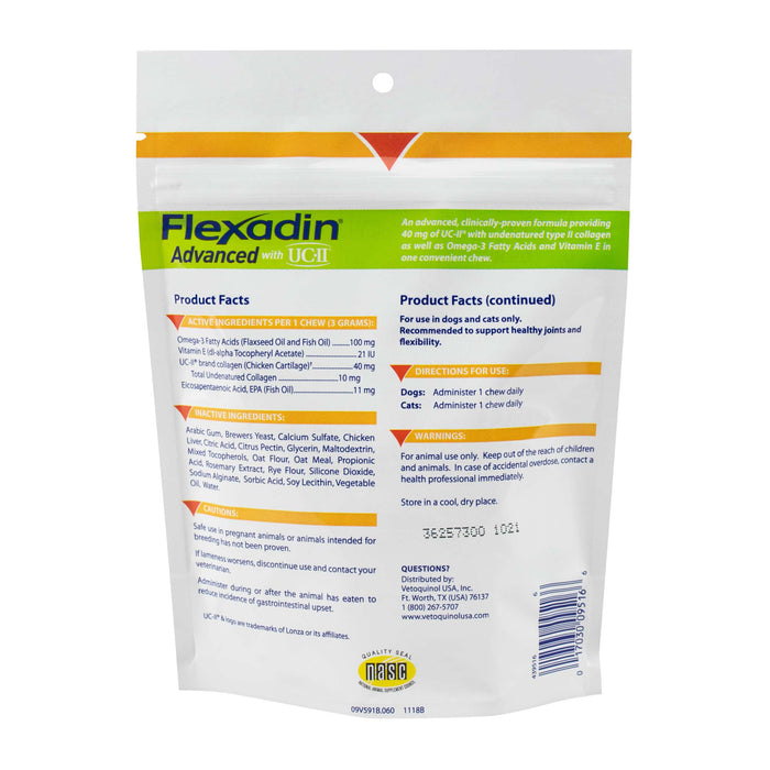 Flexadin Advanced Chews with UC - II Joint Supplement for Dogs & Cats - T6R7 - Chicken - 60 ct - 2
