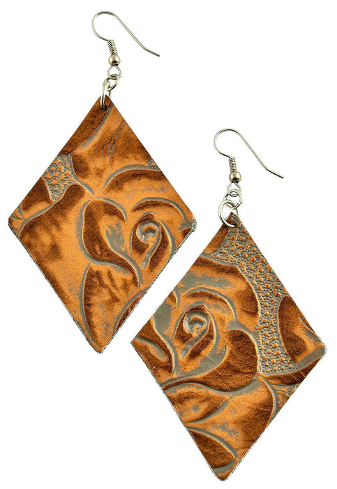 Floral Tooled Diamond Earrings - Jeffers - Horse Supplies > Riding Apparel & Accessories