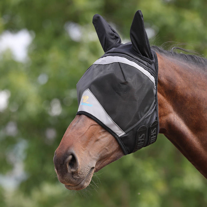 Flyguard Pro Fine Mesh Fly Mask with Ears for Horses, Black - SEP2DA - Black - Cob - 1