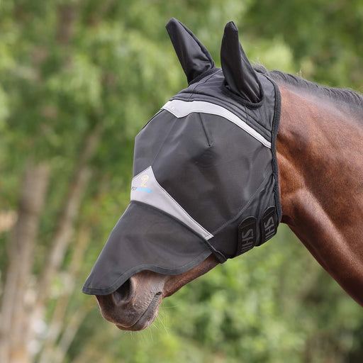 Flyguard Pro Fine Mesh Horse Fly Mask with Ears & Nose, Black - SEP2DJ - Black - Cob - 1