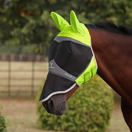Flyguard Pro Hi - Viz Fine Mesh Horse Fly Mask with Ears & Nose - SEP2CS - Yellow - Cob - 1