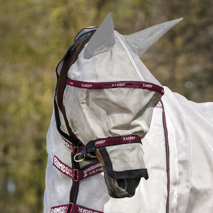 Rambo Plus Fly Mask, Oatmeal/Blk/Burg - Pony  