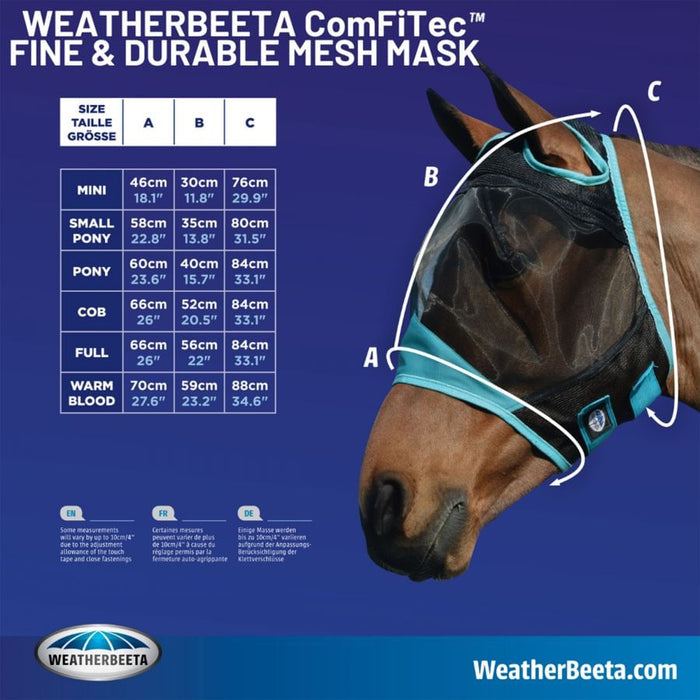 WeatherBeeta ComFITec Durable Mesh Fly Mask with Nose, Black & Purple - Oversize  