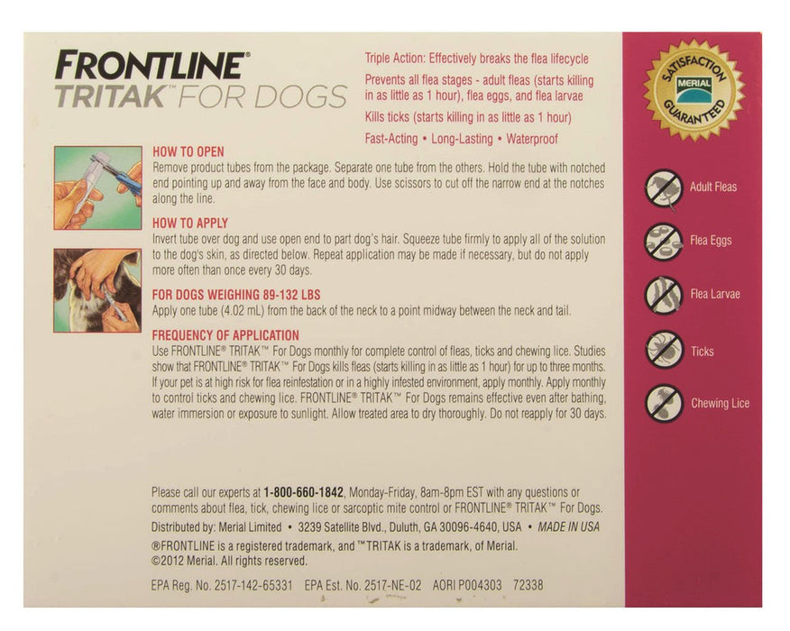 Frontline Tritak Dog/Puppy, 89 - 132 lbs, 3 month - Jeffers - Animal Health & Wellness > Flea & Tick Control