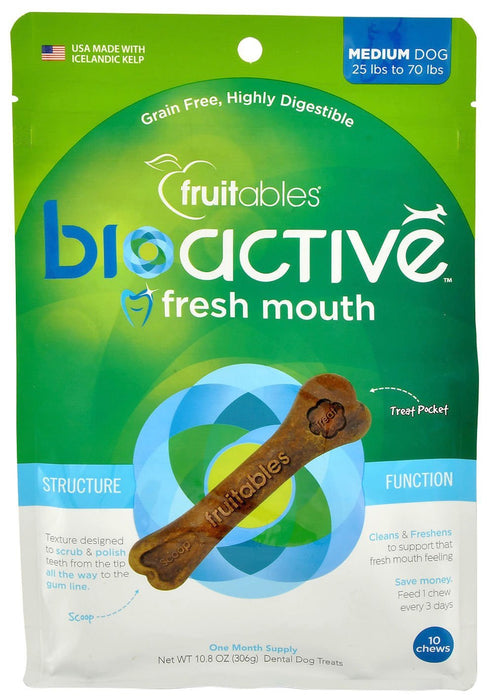 Fruitables BioActive Fresh Mouth Dental Chews For Dogs - VET1C - Medium - 10 count - 11