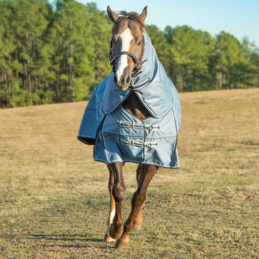 Jeffers Poplar Head Refuge 1200 Denier Turnout Blanket with Detachable Neck, 240 Gram, Hamilton Blue - 84 in  