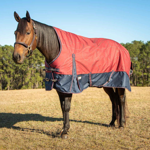 Jeffers Poplar Head Uniquely English 1200 Denier Turnout Blanket with High Neck, 240 Gram, Merlot Snaffles & Irons - 87 in  