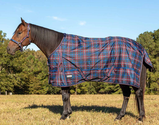 Jeffers Poplar Head Origin 600 Denier Turnout Blanket, 240 Gram, Navy and Merlot Plaid - 87 in  