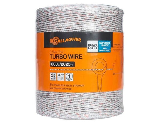 Gallagher Turbo Wire, White, 3/32” (2.5mm) – High - Conductivity Electric Fence Wire for Livestock, Portable & Long - Distance - XI3P - 3/32” (2.5 mm) - 2624 ft - 2