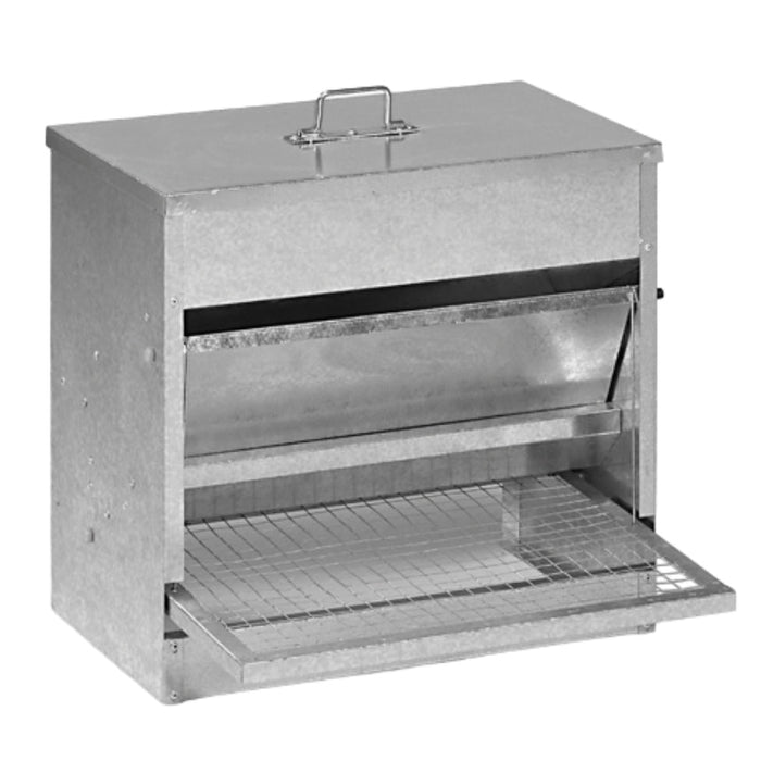 Galvanized Treadle Poultry Feeder – 44 lb Capacity, Rodent - Resistant - GAUFF - 12.2"H x 19.7"W x 18.5"L - 1