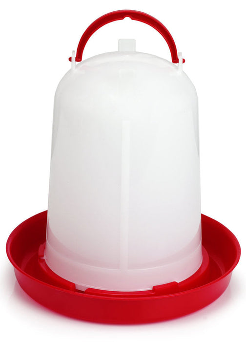 Economy Plastic Chicken Waterer, 5 Liter - White/Red  