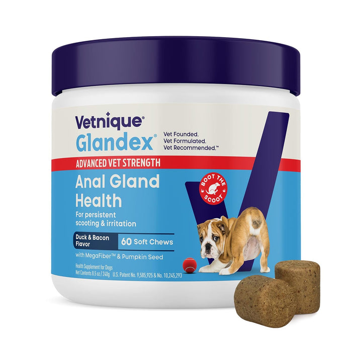 Glandex Advanced Vet Strength Anal Gland Health Soft Chews for Dogs, Duck & Bacon Flavor - VQLB3 - Duck & Bacon - 60 count - 3