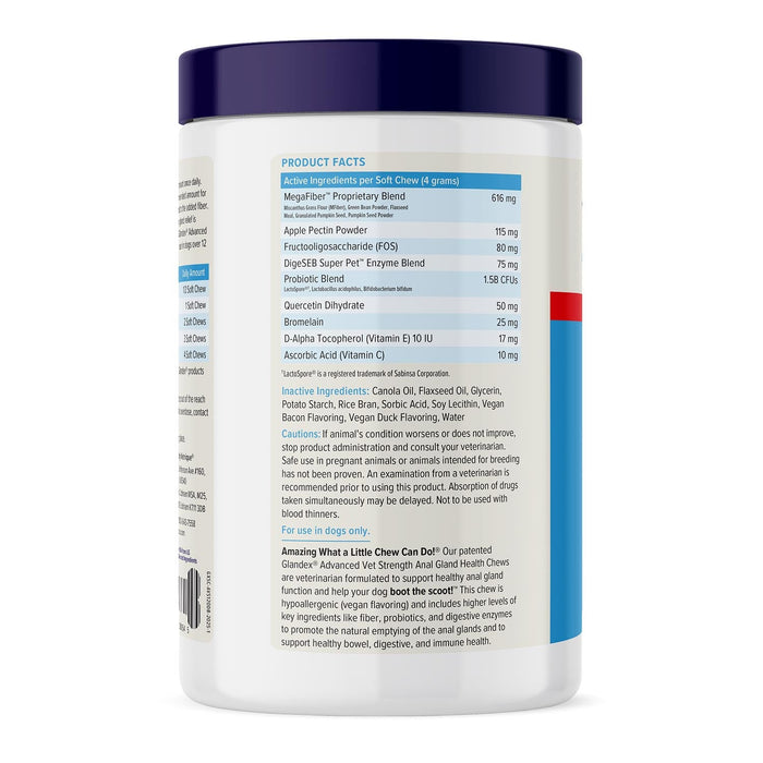Glandex Advanced Vet Strength Anal Gland Health Soft Chews for Dogs, Duck & Bacon Flavor - VQLB4 - Duck & Bacon - 120 count - 6