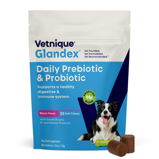 Glandex Daily Prebiotic & Probiotic Soft Chews for Dogs, Bacon Flavor - VQLB6 - Bacon - 30 count - 1
