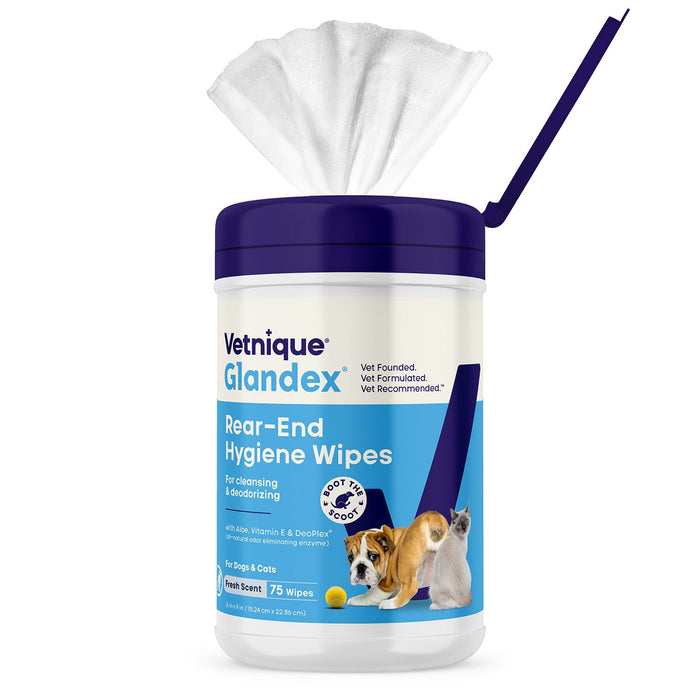 Glandex Rear-End Hygiene Wipes for Dogs and Cats, Fresh Scent - VQLBC - Fresh - 75 - 1