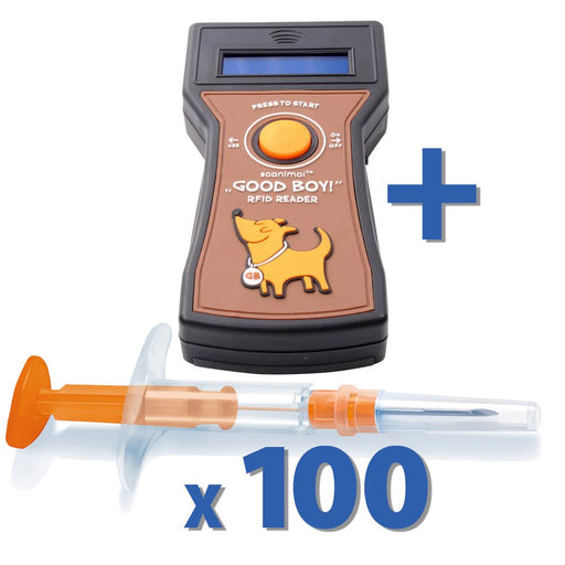 Good Boy Microchip Scanner Kit with 100 Adeqid Microchips - JEF1WP-KIT - Scanner with 8mm Adeqid Microchips - 1