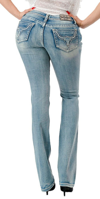 Grace in LA 3D Steer Head Mid Rise Bootcut Jeans - Jeffers - Women > Women's Clothing > Women's Jeans, Pants, Shorts