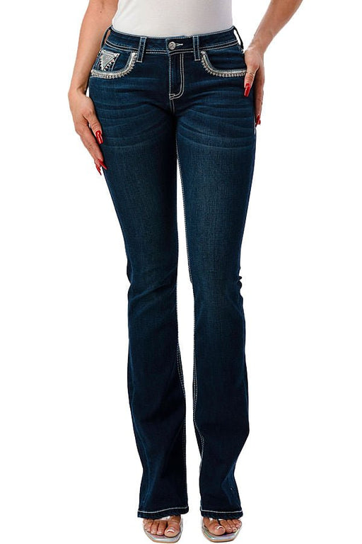 Grace in LA Aztec Embellished Mid Rise Bootcut Jeans - Jeffers - Women > Women's Clothing > Women's Jeans, Pants, Shorts