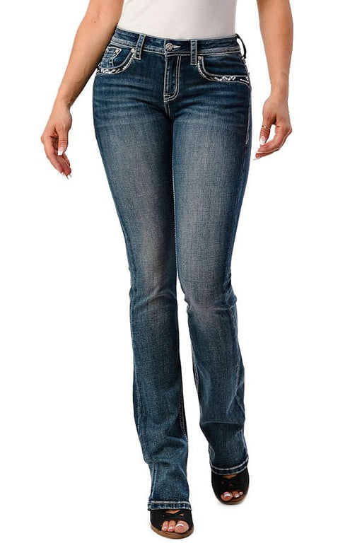 Grace in LA Cactus Embellished Mid Rise Bootcut Jeans - Jeffers - Women > Women's Clothing > Women's Jeans, Pants, Shorts