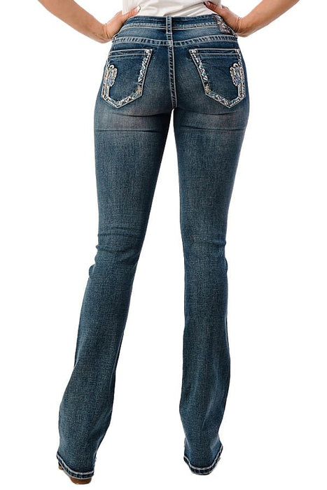 Grace in LA Cactus Embellished Mid Rise Bootcut Jeans - Jeffers - Women > Women's Clothing > Women's Jeans, Pants, Shorts