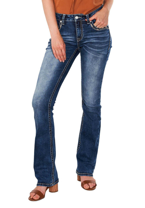 Grace in LA Cactus Scene Embroidered Mid Rise Bootcut Jeans - Jeffers - Women > Women's Clothing > Women's Jeans, Pants, Shorts