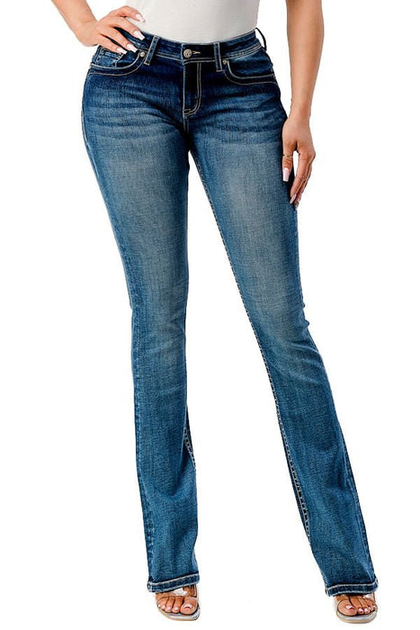 Grace in LA Steer Head Print Mid Rise Bootcut Jeans - Jeffers - Women > Women's Clothing > Women's Jeans, Pants, Shorts