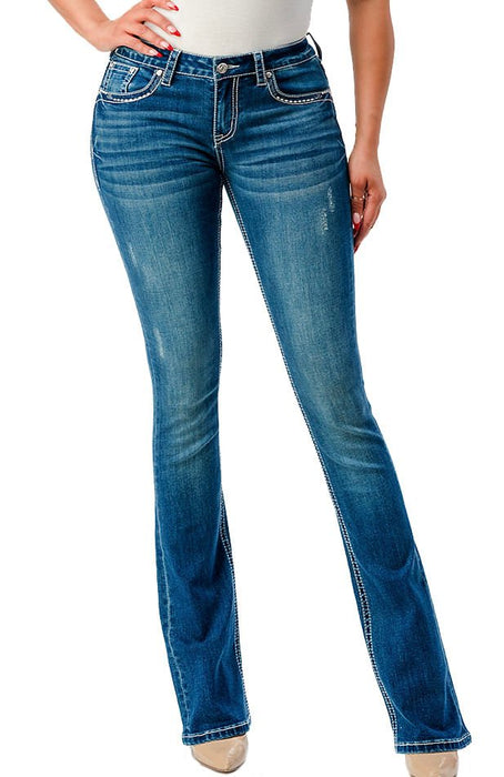 Grace in LA Wing Embroidered Mid Rise Bootcut Jeans - Jeffers - Women > Women's Clothing > Women's Jeans, Pants, Shorts