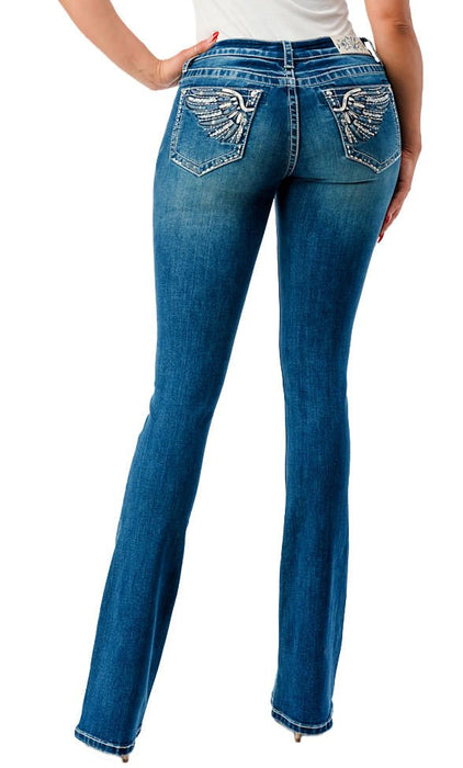 Grace in LA Wing Embroidered Mid Rise Bootcut Jeans - Jeffers - Women > Women's Clothing > Women's Jeans, Pants, Shorts