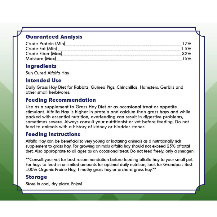 Grandpa's Best Alfalfa Hay Bale - 010BEST-000635 - Green - 10 lbs - Alfalfa Hay - 5