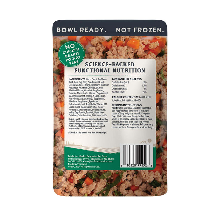 Health Extension Grain - Free Dog Food Pouches - Gently Cooked in Bone Broth - HE2AZ - Duck & Kale - 3 oz - 1 Pouch - 16