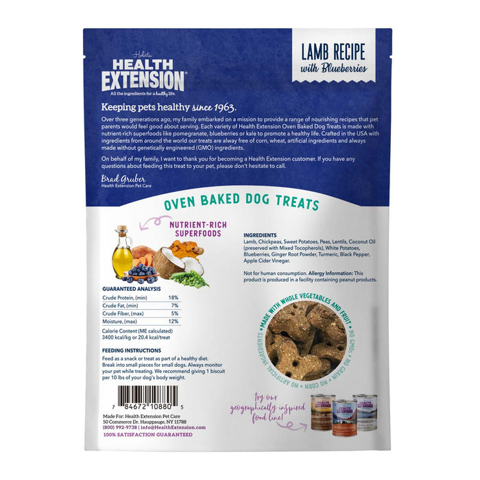 Health Extension Grain - Free Oven Baked Dog Treats, 6 oz - HE2AL - 6 oz - Lamb & Blueberries - 8