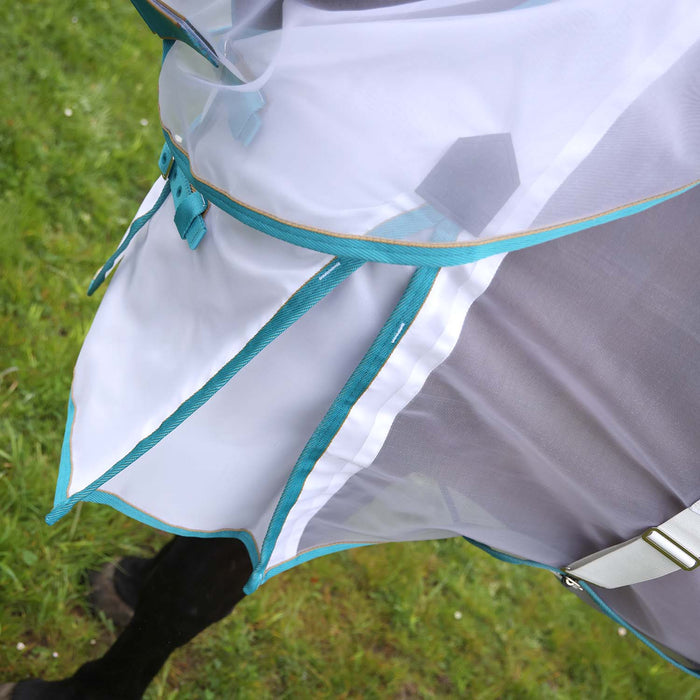 Highlander Fine Mesh Fly Sheet with Detachable Neck for Horses - SEP2CK - White / Teal - 69" - 3
