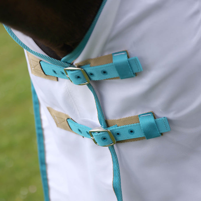 Highlander Fine Mesh Fly Sheet with Detachable Neck for Horses - SEP2CK - White / Teal - 69" - 2