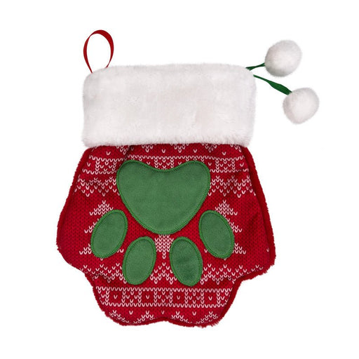 Holiday Paw Stocking Large – Festive Dog Stocking for Treats & Toys, Paw - Shaped, Polyester - K9ABD - Large - Red - 1 ct - 2