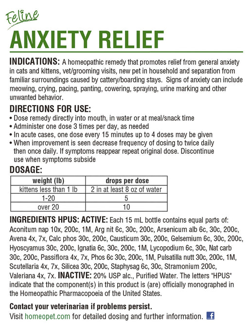 HomeoPet Anxiety Relief Feline, 15 mL - Jeffers - Cat Supplies > Cat Supplies