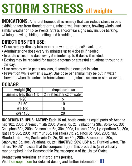 HomeoPet Storm Stress, 15 mL - Jeffers - Animal Health & Wellness > Vitamins & Supplements