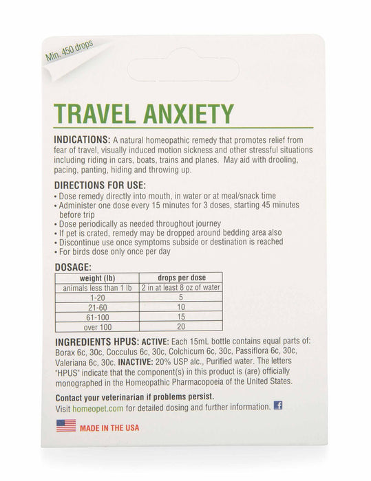 HomeoPet Travel Anxiety, 15 mL - Jeffers - Animal & Pet Supplies > Animal & Pet Supplies