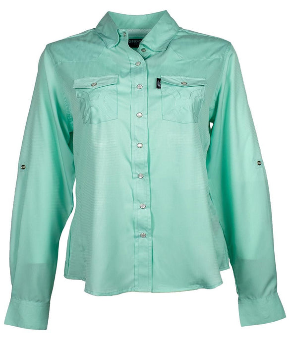 Hooey 'Sol' Ladies Long Sleeve Pearl Snap Shirt, Sea Foam - Jeffers - Women > Women's Clothing > Women's Shirts