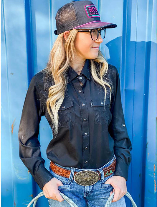 Hooey 'Sol' Ladies LS Pearl Snap Shirt, Black - Jeffers - Women > Women's Clothing > Women's Shirts