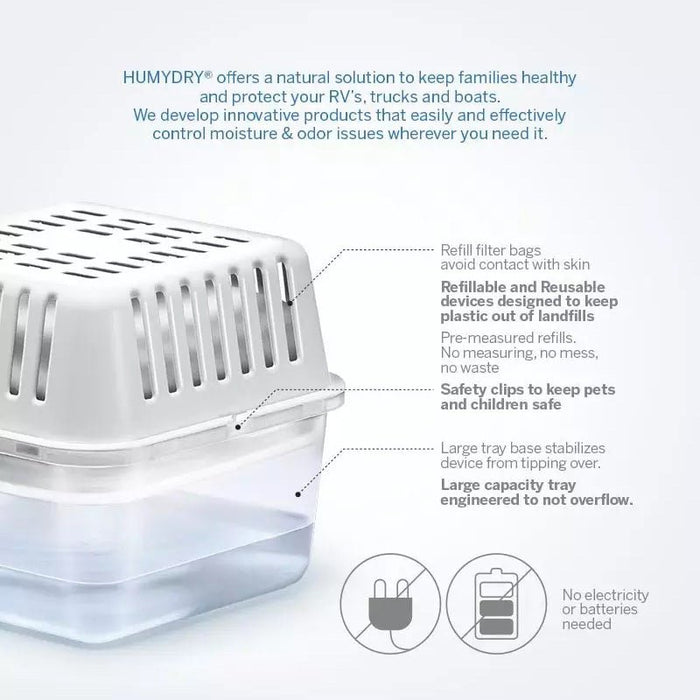 Humydry Compact 8.8 oz Moisture Absorber Device – Refillable Unscented Dehumidifier for Small Rooms - Jeffers - Animal & Pet Supplies > Pet Odor & Stain Removers