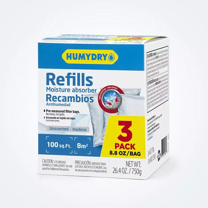 Humydry Compact 8.8 oz Moisture Absorber Device – Refillable Unscented Dehumidifier for Small Rooms - DR2A - Unscented - 8.8 oz - Refill 3 pack - 12