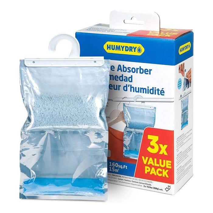 Humydry Moisture Absorber Hanging Bag 15.9 oz – Unscented or Wool Protector Dehumidifier for Closets, RVs & Basements - DR2M - Moisture Absorber - Unscented - 15.9 oz - 3 ct - 13