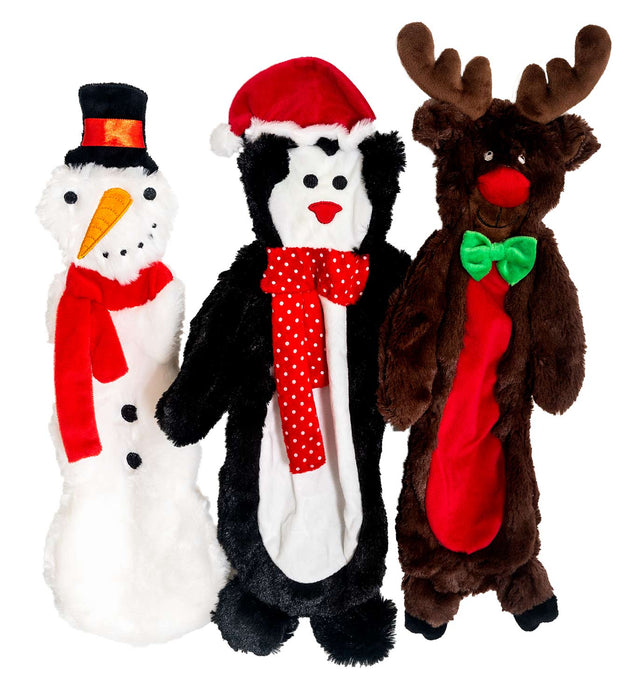 Jeffers 12" Unstuffed Dog Christmas Toys w/ 2 squeakers - 12" Unstuffed Plush Penguin  