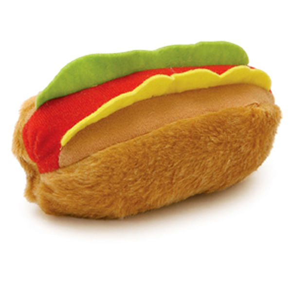 Plush American Cuisine Dog Toys - Hamburger/Hotdog - Plush Hotdog, 5.5"  